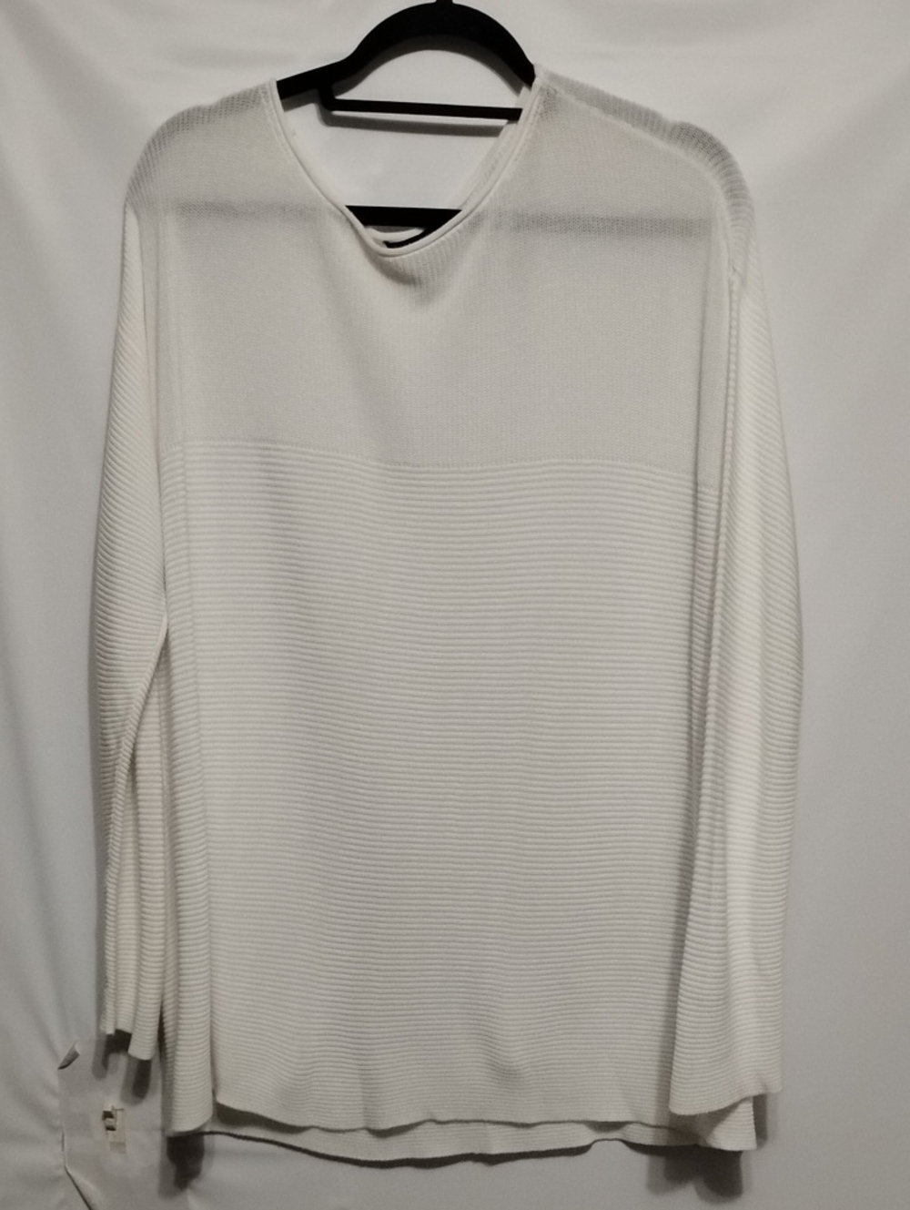 Eileen Fisher White Ribbed Crewneck Relaxed Boxy Tunic Sweater